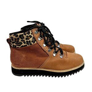 Toms Mojave brown suede Leather boots Size 7.5 Combat leopard lace up utility